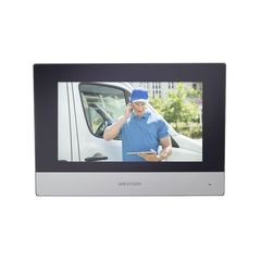 Monitor Hibrido IP WiFi Touch Screen 7" para DS-KIS303P / Vídeo en Vivo / PoE Estándar / Apertura Remota / Llamada Entre Monitores / Audio de dos vías / Policarbonato