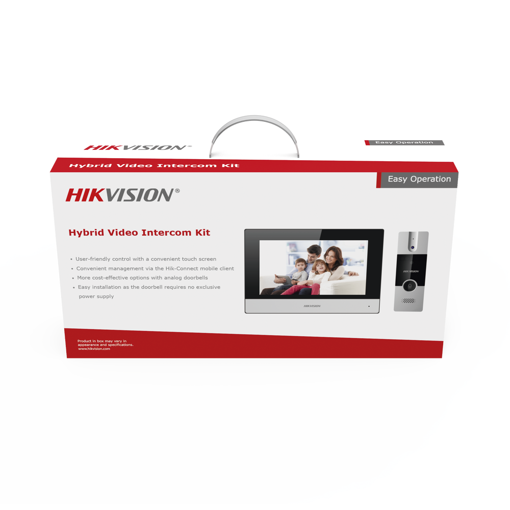 Kit de Videoportero Híbrido de Plastico / IP a 4 Hilos con Función de Llamada a App Hik-Connect / Monitor se Conecta a Internet por Cable o WiFi y por 4 Hilos al Frente de Calle / Expandible a Mas Equipos