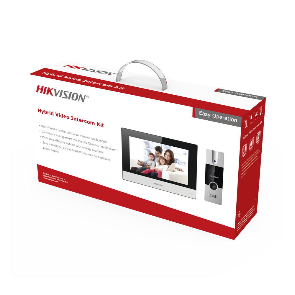 Kit de Videoportero Híbrido de Plastico / IP a 4 Hilos con Función de Llamada a App Hik-Connect / Monitor se Conecta a Internet por Cable o WiFi y por 4 Hilos al Frente de Calle / Expandible a Mas Equipos