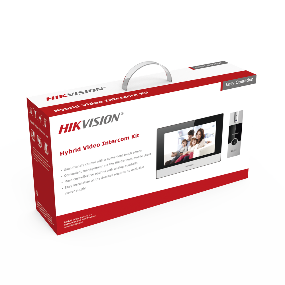 Kit de Videoportero Híbrido de Plastico / IP a 4 Hilos con Función de Llamada a App Hik-Connect / Monitor se Conecta a Internet por Cable o WiFi y por 4 Hilos al Frente de Calle / Expandible a Mas Equipos