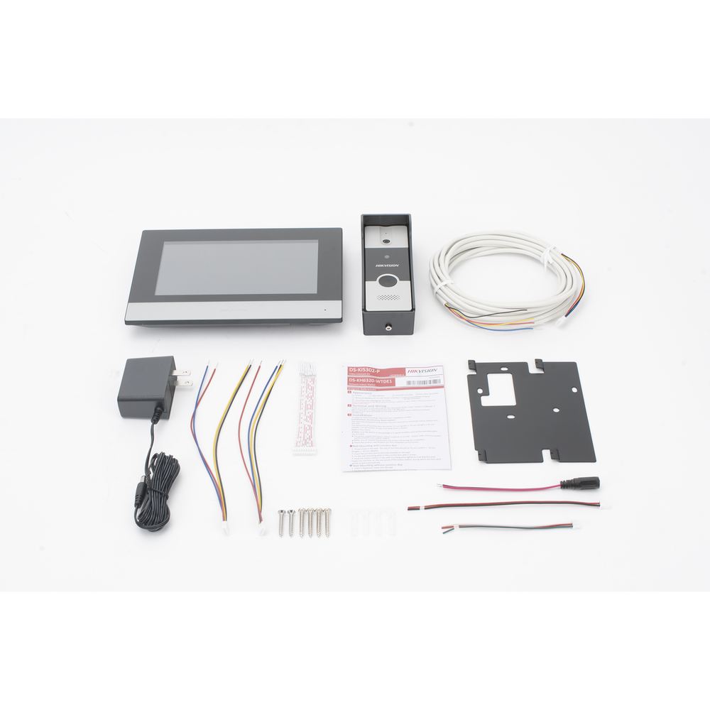 Kit de Videoportero Híbrido de Plastico / IP a 4 Hilos con Función de Llamada a App Hik-Connect / Monitor se Conecta a Internet por Cable o WiFi y por 4 Hilos al Frente de Calle / Expandible a Mas Equipos