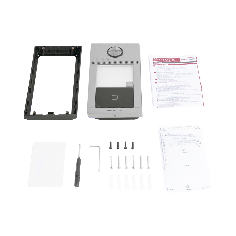 Videoportero IP 2 Megapixel / Llamada y Apertura Remota desde App Hik-Connect / PoE / Exterior IP65 + Antivandalico IK08 / 1 Departamento / Apertura con Tarjeta / Soporta 2 Puertas y hasta 6 Monitores