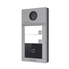 Videoportero IP 2 Megapixel / Llamada y Apertura Remota desde App Hik-Connect (requiere monitor) / PoE / Exterior IP65 + Antivandalico IK08 / 2 Departamentos / Apertura con Tarjeta / Soporta 2 Puertas y hasta 6 Monitores