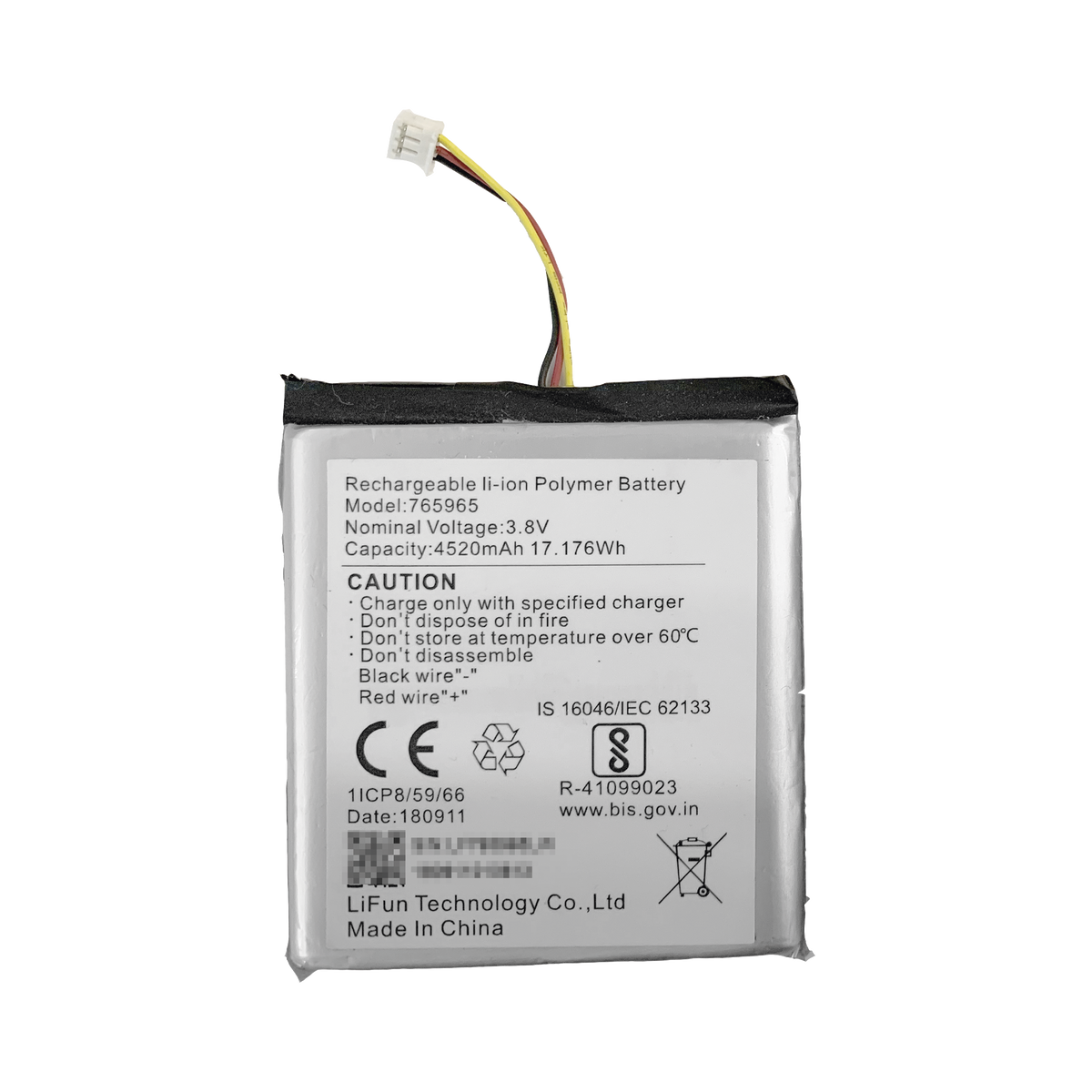 Batería de Respaldo para Panel de Alarma Hikvision / 4520 mAh / Compatible con Paneles AX PRO - AX HUB - Hibrido Versión 1 (DS-PHA64-W4P) y Repetidor AX PRO  DS-PR1-WB