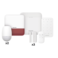 (AX PRO) KIT de Alarma AX PRO / Incluye: 1 Hub / 2 Sensores PIR / 3 Contactos Magnéticos mini / 1 Control Remoto / 1 Sirena Estrobo en color Rojo Inalámbrica Exterior /1 Teclado Inalámbrico / Wi-Fi / Compatible con Hik-Connect P2P