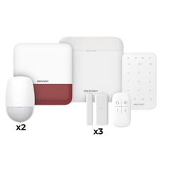 (AX PRO) KIT de Alarma AX PRO / Incluye: 1 Hub / 2 Sensores PIR / 3 Contactos Magnéticos mini / 1 Control Remoto / 1 Sirena Estrobo en color Rojo Inalámbrica Exterior /1 Teclado Inalámbrico / Wi-Fi / Compatible con Hik-Connect P2P