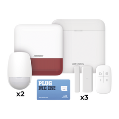 (AX PRO) KIT de Alarma AX PRO con GSM (3G/4G), Wi-Fi y Ethernet / Incluye: 1 Hub  con batería de respaldo / 2 Sensores PIR / 3 Contactos Magnéticos Slim / 1 Control Remoto / 1 Sirena Roja Inalambrica Exterior