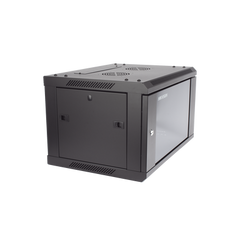 Gabinete para Montaje en Pared - Piso / Puerta de Cristal Templado / Cuerpo Fijo / 6 Unidades de Rack / 19" / Fabricado en Acero