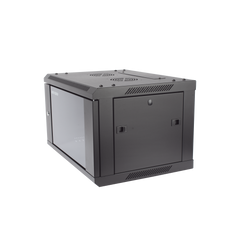 Gabinete para Montaje en Pared - Piso / Puerta de Cristal Templado / Cuerpo Fijo / 6 Unidades de Rack / 19" / Fabricado en Acero