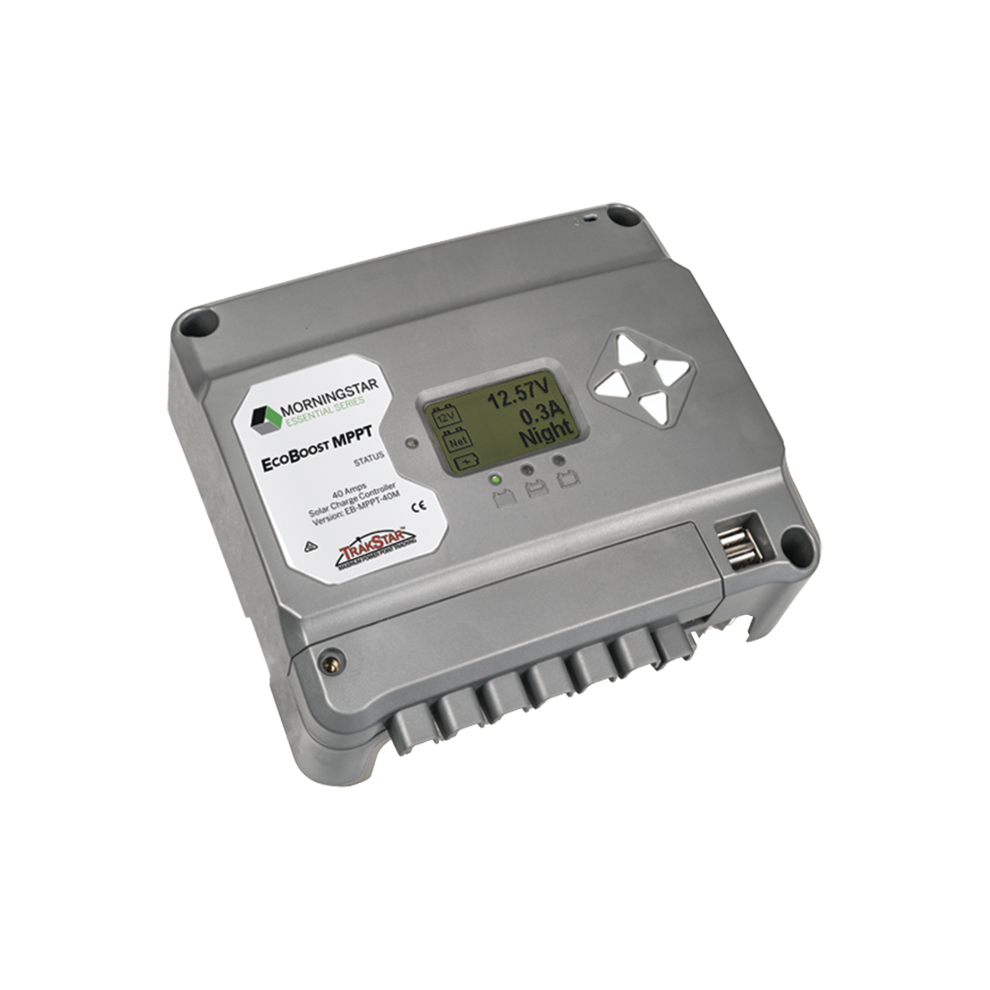 Controlador de Carga Solar MPPT EcoBoost 40 A / Pantalla LCD / 12V y 24V / 2 Puertos USB 3A / Control de Iluminación