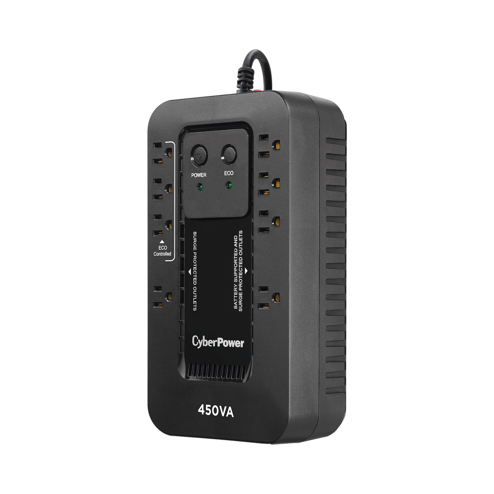 UPS de 450 VA/260 W, Topología Standby con Modo Ahorrador ECO, Entrada 120 Vca NEMA 5-15P, Con 8 Tomas NEMA 5-15R