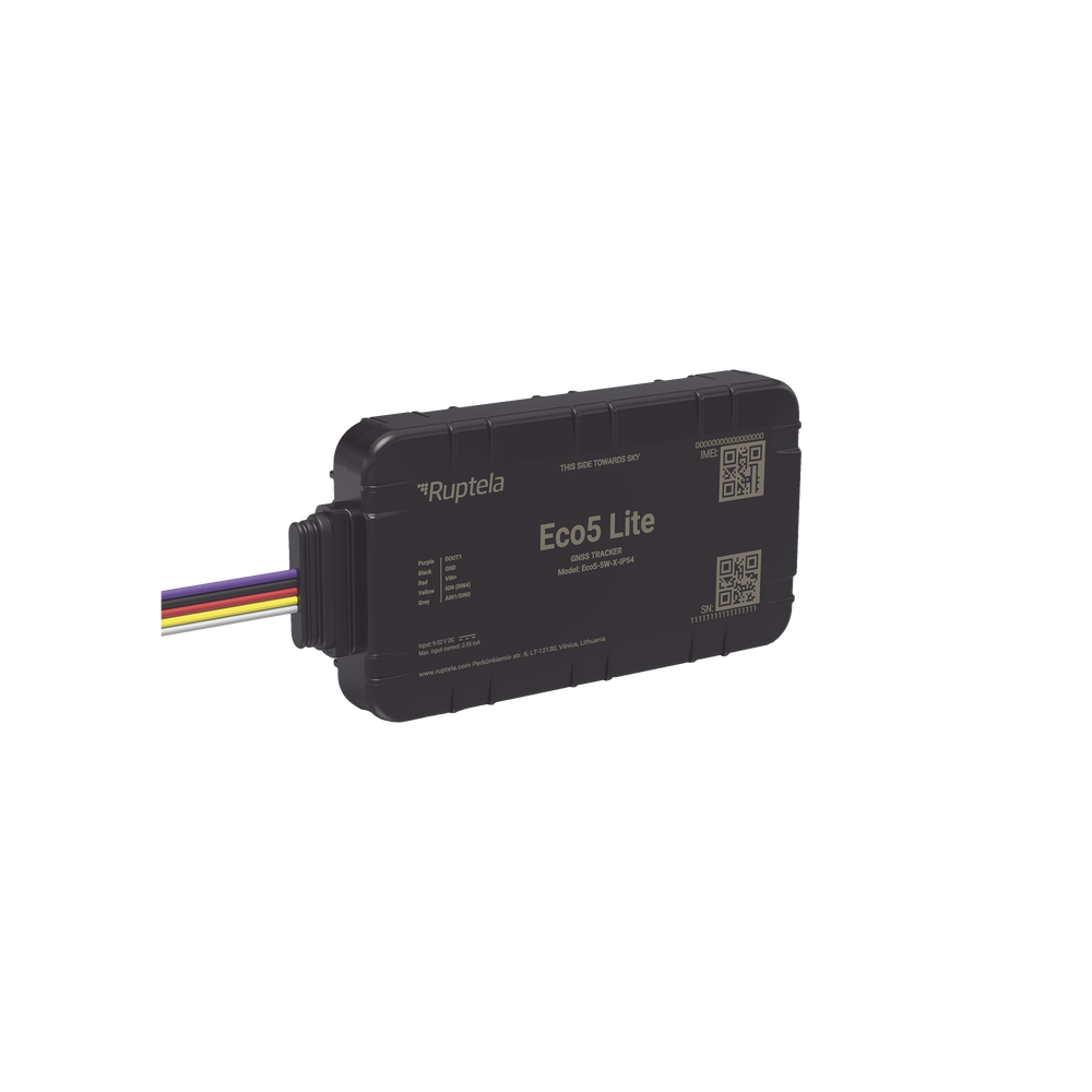 Rastreador Vehicular y Monitoreo de Flota / Bluetooth BLE 5.0 y GNSS / LTE CAT1 y LTE-M con Respaldo 2G / GNSS U-blox / MiKado IP54 / -20 °C a +40 °C / Acelerómetro de 3 Ejes / Suministro 9-32 V / Batería Interna