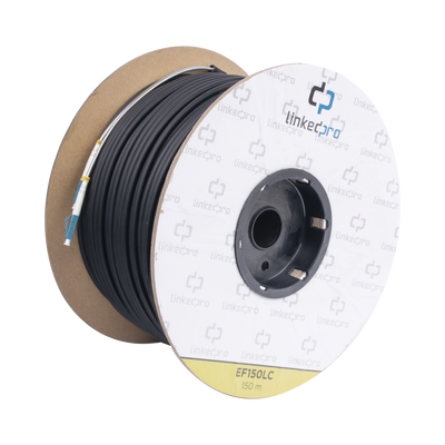Carrete de Fibra Óptica Monomodo con conectores LC-LC Duplex, Reforzada con Kevlar, de 150 metros, Para instalaciones subterráneas por tubería