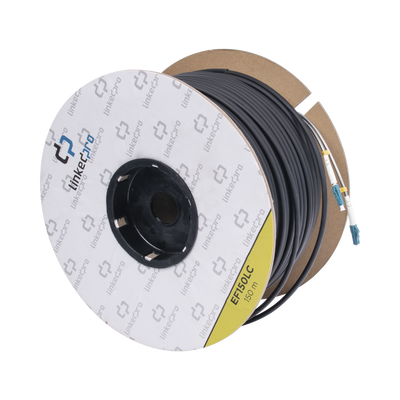Carrete de Fibra Óptica Monomodo con conectores LC-LC Duplex, Reforzada con Kevlar, de 150 metros, Para instalaciones subterráneas por tubería