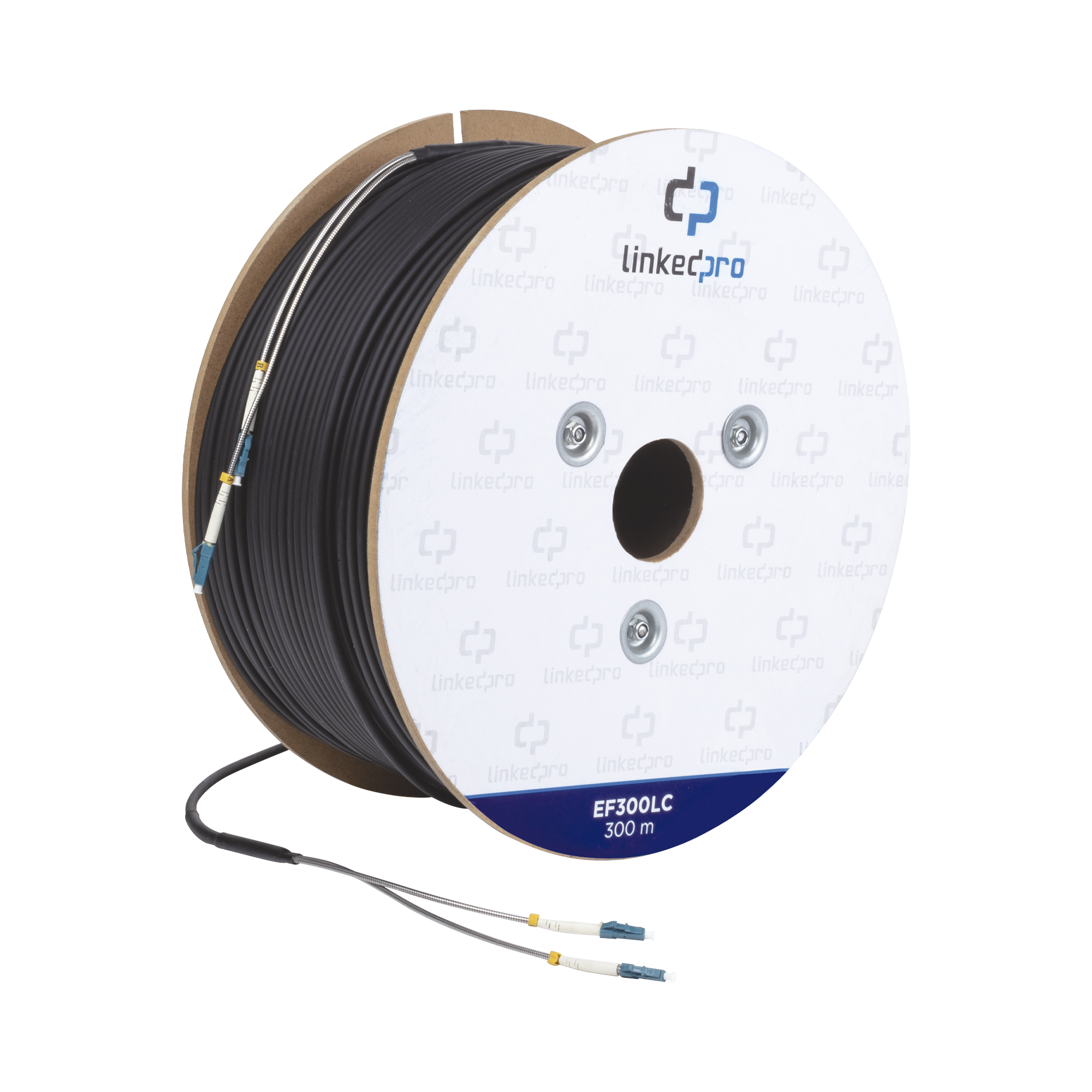 Carrete de Fibra Óptica Monomodo con Conectores LC-LC Duplex, Reforzada con Kevlar, de 300 Metros (984.25 Pies), Para Instalaciones Subterráneas por Tubería
