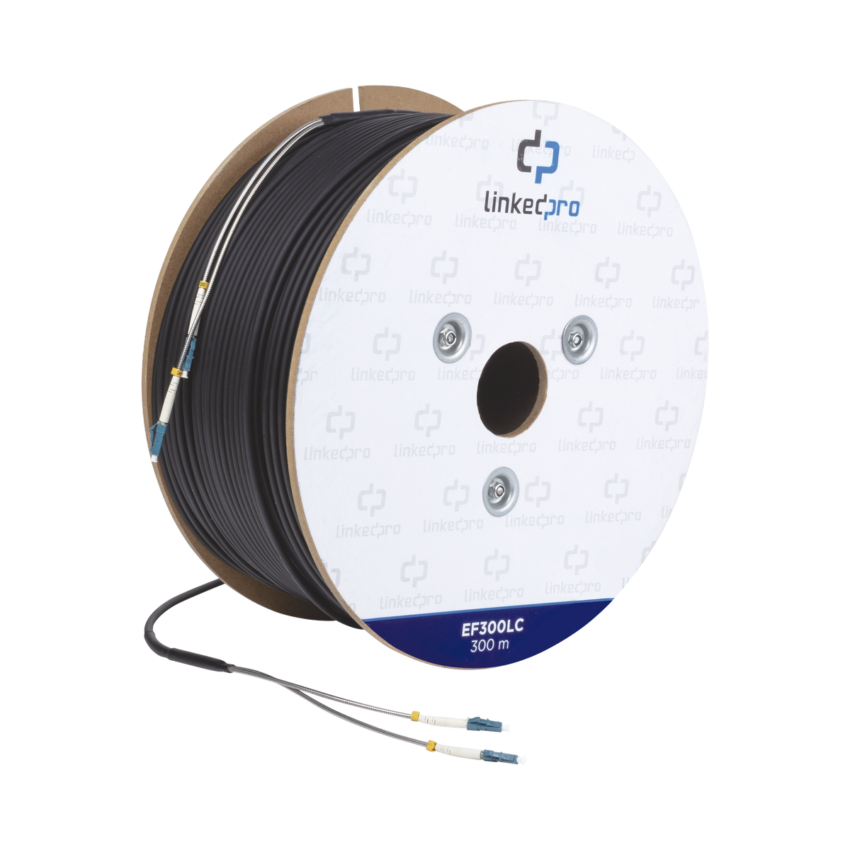 Carrete de Fibra Óptica Monomodo con Conectores LC-LC Duplex, Reforzada con Kevlar, de 300 Metros (984.25 Pies), Para Instalaciones Subterráneas por Tubería