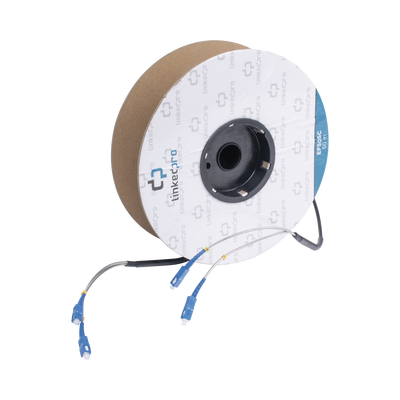Carrete de Fibra Óptica Monomodo con Conectores SC-SC Duplex, Reforzada con Kevlar, de 50 metros, Para instalaciones subterráneas por tubería