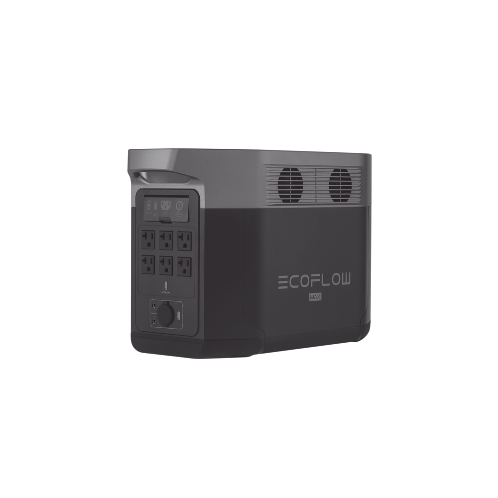 EcoFlow DELTA 2 MAX | Estación de Energía Portátil 2048Wh Litio LFP / 6 AC 2400 W (Max. 3400W) / 2 USB-C 100W / Capacidad para Aumentar Respaldo / Soporta Cargador de Coche 10A a 12.6V / Conectividad WiFi y Bluetooth (App) / Carga Sol