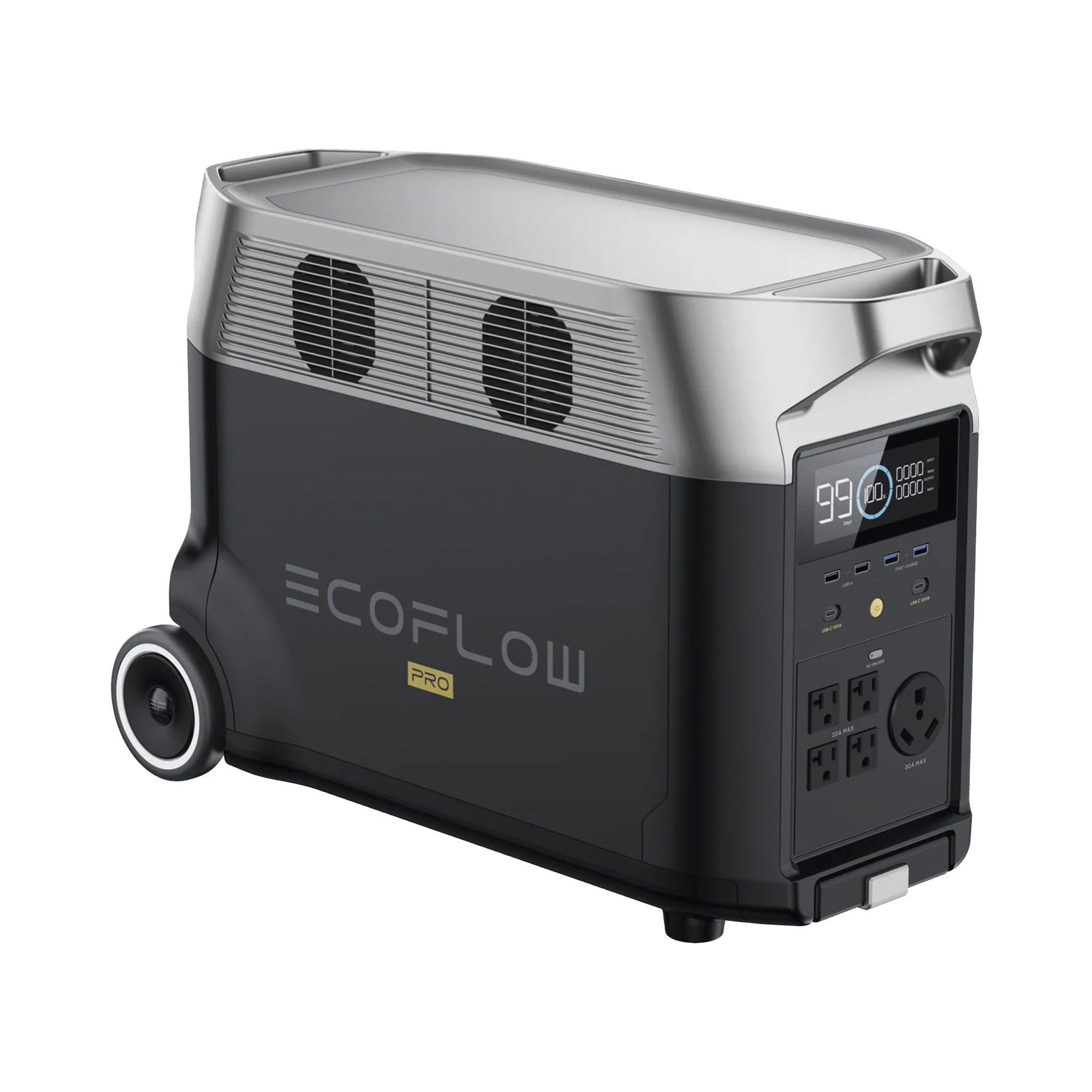 Estación de Energía Portátil DELTA PRO 3600Wh Litio LFP / 5 AC 3600W (7200W Pico) / 2 USB-C 200W / Capacidad para Aumentar Respaldo / Cargador de Coche 10A a 12.6V / Conectividad WiFi y Bluetooth (App) / Carga Solar 1600W Max.