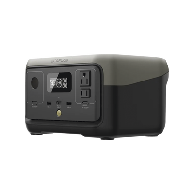 EcoFlow River 2 | Estación de Energía Portátil 256Wh Litio LFP / 2 AC 300 W (Max. 600W) / 1 USB-C 60W / 2 USB -A 12W / Cargador de Coche 8A a 12 o 24V / Conectividad WiFi y Bluetooth (App) / Carga Solar 110W Max.