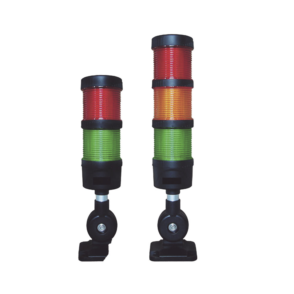 Torre LED Indicadora de estado de 2 niveles color Rojo y Verde, con Buzzer integrado a 85 dB,  a 24 VCD con Montaje incluido de 60 mm de diámetro