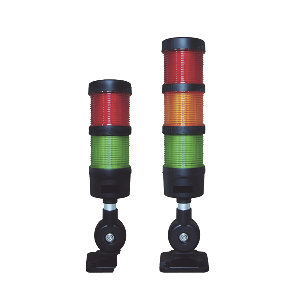 Torre LED Indicadora de estado de 3 niveles color Rojo, Ámbar y Verde, con Buzzer integrado a 85 dB,  a 110-240 VCA con Montaje incluido de 60 mm de diámetro