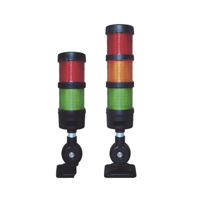 Torre LED Indicadora de estado de 3 niveles color Rojo, Ámbar y Verde, con Buzzer integrado a 85 dB,  a 24 VCD con Montaje incluido de 60 mm de diámetro