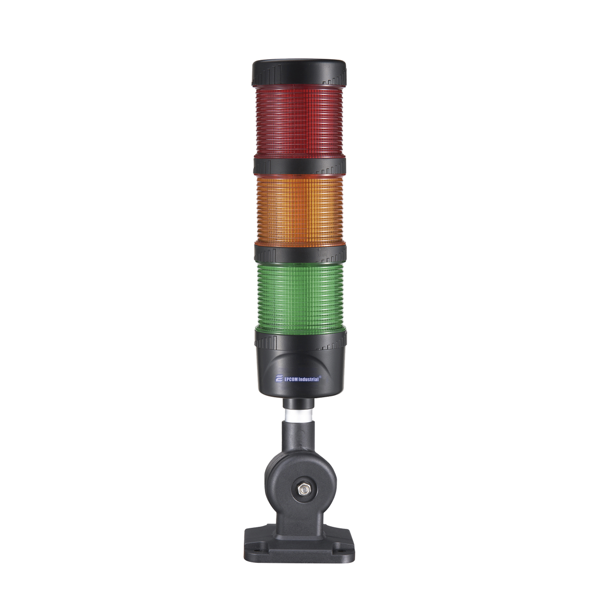 Torre LED Indicadora de estado de 3 niveles color Rojo, Ámbar y Verde, con Buzzer integrado a 85 dB,  a 24 VCD con Montaje incluido de 60 mm de diámetro