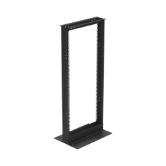 Rack de 2 Postes (Doble Perforación), Estándar 19", 24 Unidades, Fabricado en Acero, Base "L" para Anclar a Piso.