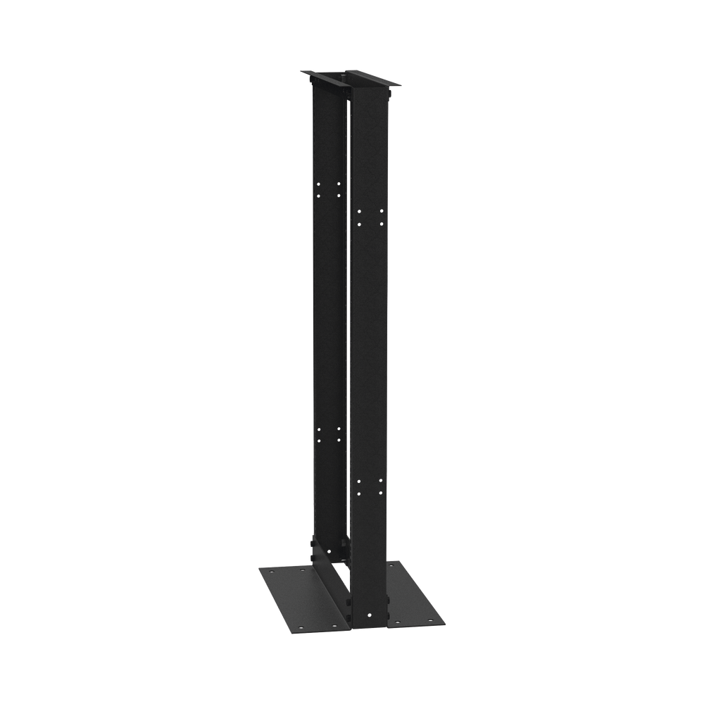 Rack de 2 Postes (Doble Perforación), Estándar 19", 24 Unidades, Fabricado en Acero, Base "L" para Anclar a Piso.