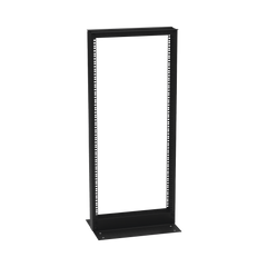 Rack de 2 Postes (Doble Perforación), Estándar 19", 24 Unidades, Fabricado en Acero, Base "L" para Anclar a Piso.