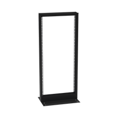 Rack de 2 Postes (Doble Perforación), Estándar 19", 24 Unidades, Fabricado en Acero, Base "L" para Anclar a Piso.