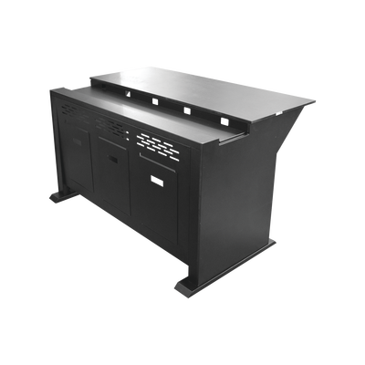Escritorio Estación Mobiliaria Profesional de Monitoreo y Control / Videovigilancia / Acceso / Alarmas / Etc... / Metal Negro y Madera Tono Oscuro