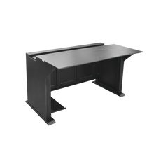 Escritorio Estación Mobiliaria Profesional de Monitoreo y Control / Videovigilancia / Acceso / Alarmas / Etc... / Metal Negro y Madera Tono Oscuro