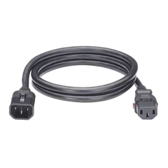 Cable de Alimentación Eléctrica Con Bloqueo de Seguridad, de IEC C14 a IEC C13, 1.2 Metros de Largo, Color Negro, 1 Pieza