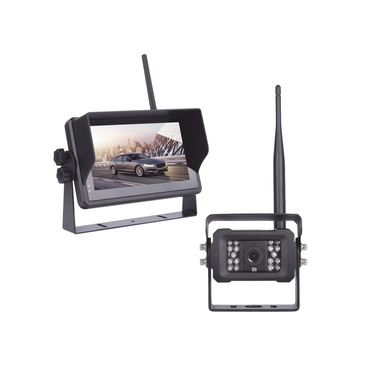 Sistema Profesional Inalámbrico de Cámara de Reversa Infrarroja y Monitor Touch de 7" para Vehículos de Trabajo y Montacargas