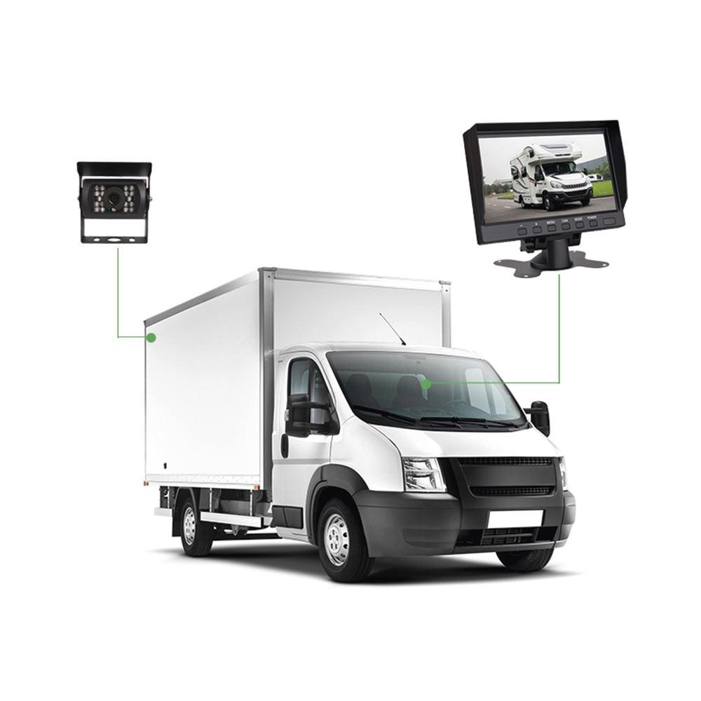 Sistema Profesional de Cámara de Reversa y Monitor Alámbrico para Vehículos de Trabajo y Montacargas