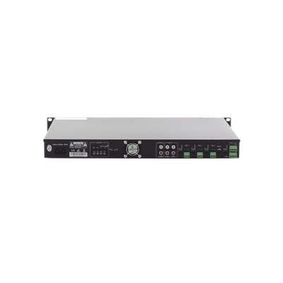 Amplificador de Audio | 1 canal | 350 W | Sistema 100V y Baja Impedancia | 4 Entradas de Micrófono Balanceadas | Bluetooth | USB | SD | FM | Montaje en Rack