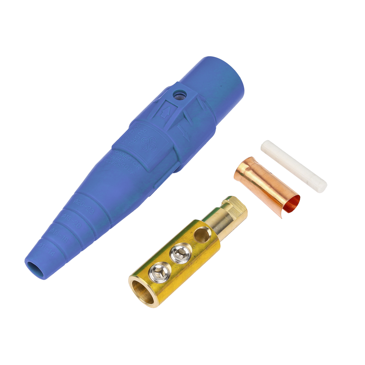 Conector Camlock Macho / 400 Amperes / 600V AC / Sección Cable 50-95 mm² / Abrazadera Compresión / Plástico Ingeniería / Múltiples Colores
