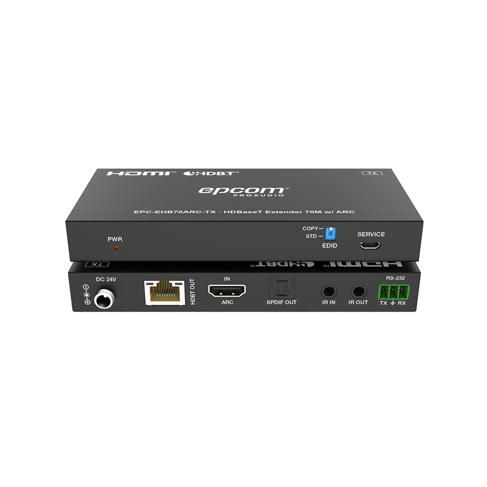 Kit Extensor HDMI | HDBaseT | 70m en 4K@60Hz | Cat5e/6 | Gestión Avanzada EDID | Soporta ARC | Control IR Bidireccional | RS232 | PoC