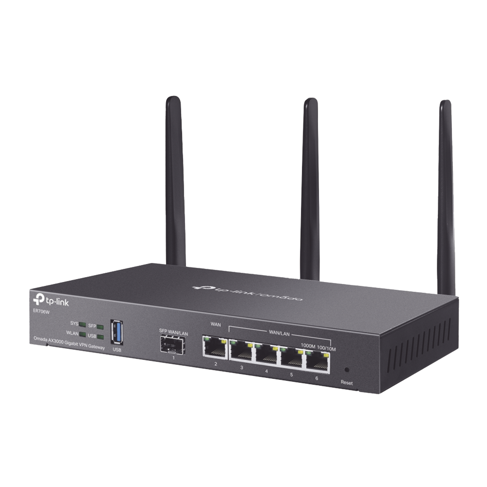 Router Omada VPN / SDN Multi-WAN Gigabit / 1 Puerto WAN SFP Gigabit / 1 Puerto WAN RJ45 Gigabit / 2 Puertos LAN RJ45 Gigabit / 2 Puertos Configurables LAN/WAN / 150,000 Sesiones Concurrentes / Administración Centralizada Omada o Stand-Alone