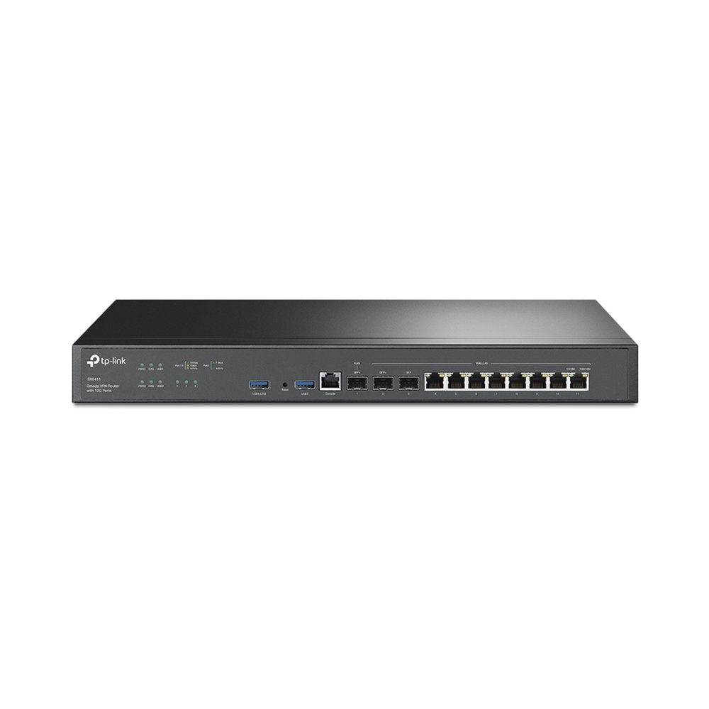 Router Omada VPN /  SDN Multi-WAN 10G / 1 Puerto WAN SFP+ 10G / 1 Puerto WAN/LAN SFP+ 10G / 1 Puerto WAN/LAN SFP 1G / 8 puertos LAN/WAN 1G / 2 Puertos USB / 2.3 Millones Sesiones Concurrentes / Administración Centralizada OMADA SDN.