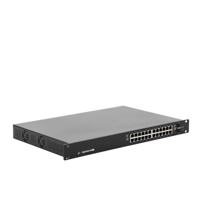 Switch EdgeMAX administrable de 24 puertos Gigabit con PoE+/PoE Pasivo 24V + 2 Puertos SFP, 250 W