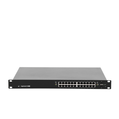 Switch EdgeMAX administrable de 24 puertos Gigabit con PoE+/PoE Pasivo 24V + 2 Puertos SFP, 250 W