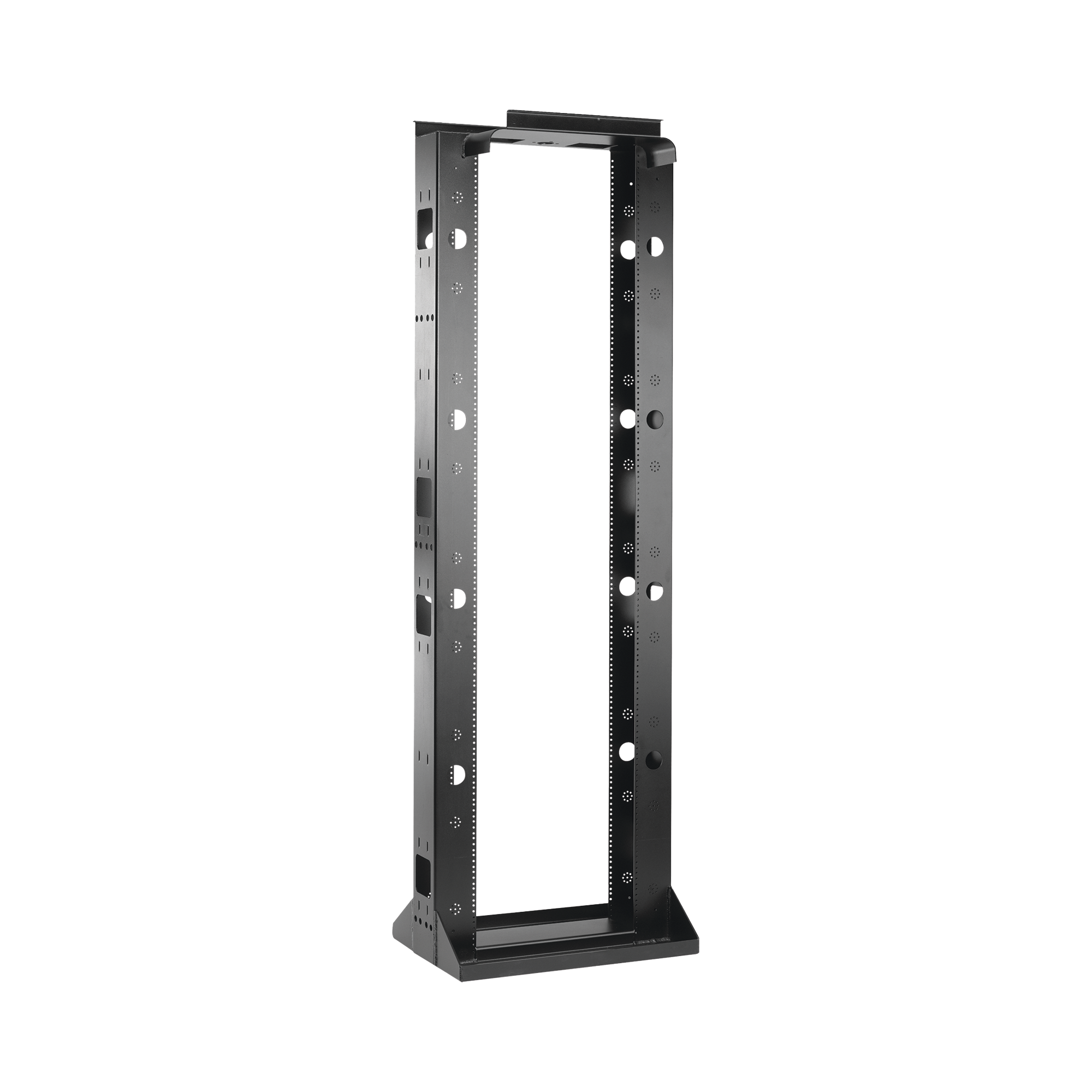 Rack Abierto Sísmico de 2 Postes Estándar de 19 in / 45U / 2.19 m (7.2 ft) de Altura / Capacidad 2,500 lb (1,134 kg) / Acero Calibre 10 (3.4 mm) / Certificación NEBS Zona 4 y OSHPD / Negro RAL 9005