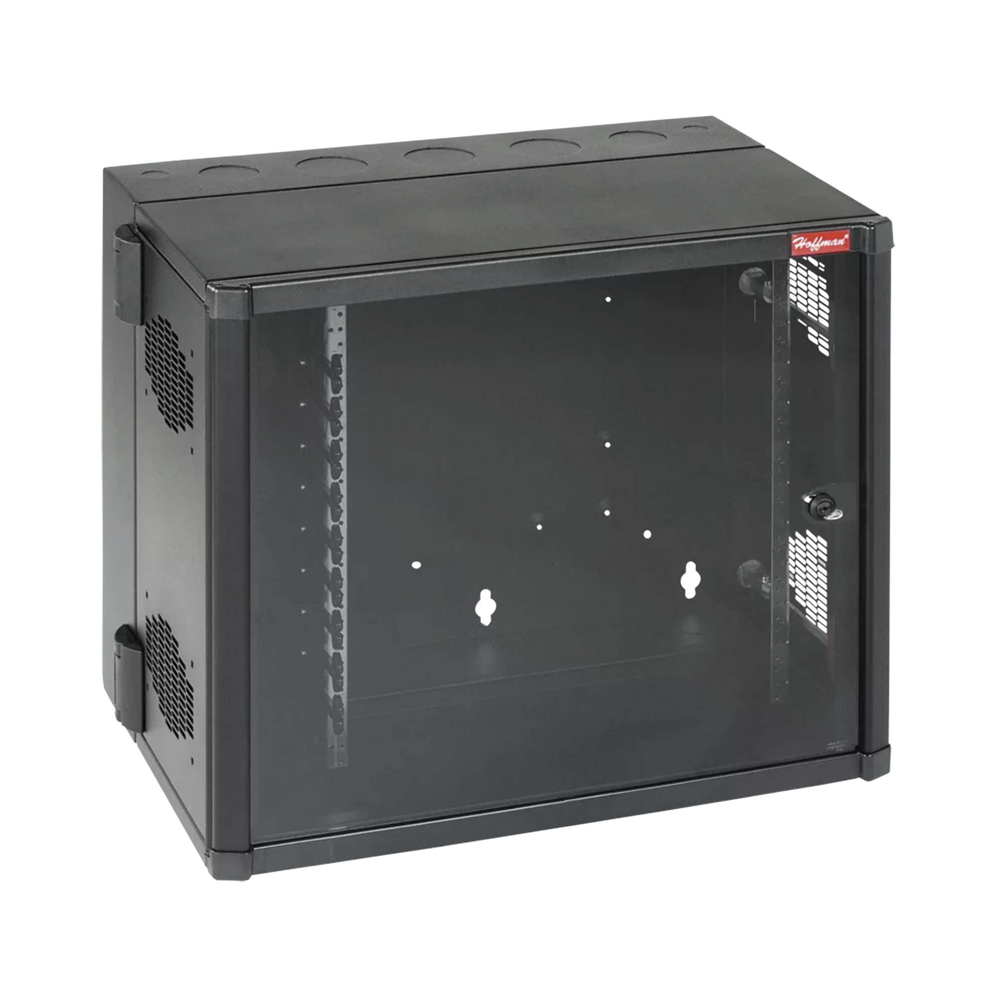 Gabinete AccessPlus de 12 UR Montaje en Pared de 19in, Rieles Numerados y Roscados #10-32, Puerta con Ventana de Seguridad, 700 mm de Ancho, 637 mm de Profundidad, Color Negro