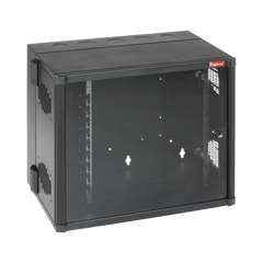 Gabinete AccessPlus de 12 UR Montaje en Pared de 19in, Rieles Numerados y Roscados #10-32, Puerta con Ventana de Seguridad, 700 mm de Ancho, 637 mm de Profundidad, Color Negro