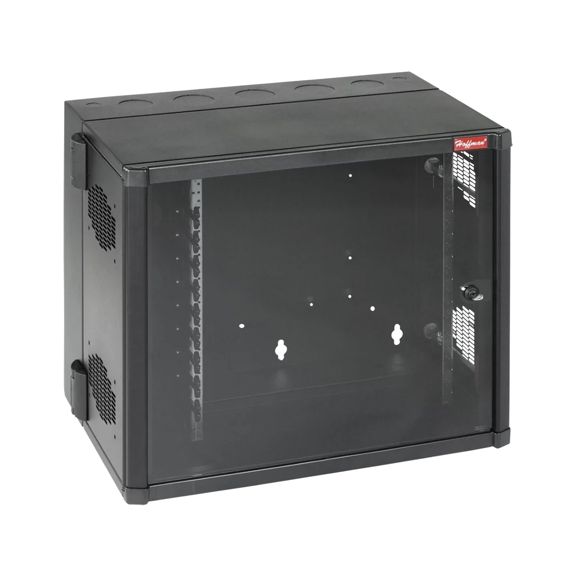 Gabinete AccessPlus de Montaje 26 UR en Pared de 19in, Rieles Numerados y Roscados #10-32, Puerta con Ventana de Seguridad, 700 mm de Ancho, 637 mm de Profundidad, Color Negro