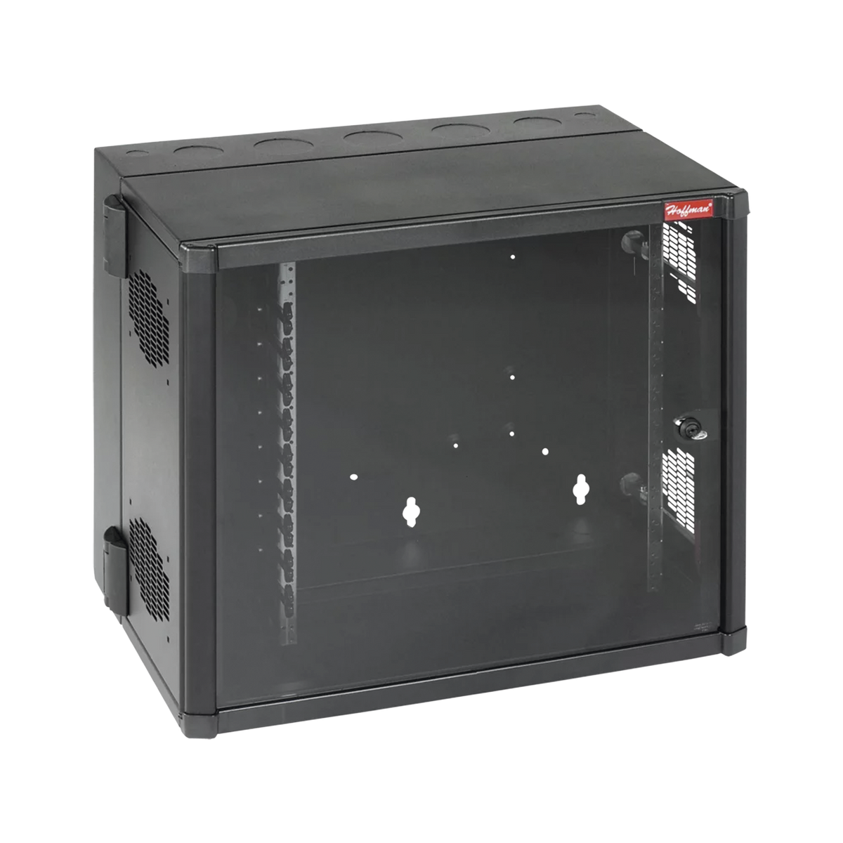 Gabinete AccessPlus de Montaje 26 UR en Pared de 19in, Rieles Numerados y Roscados #10-32, Puerta con Ventana de Seguridad, 700 mm de Ancho, 637 mm de Profundidad, Color Negro