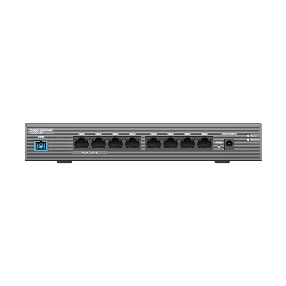 HUAWEI MiniFTTO - ONU PoE / 8 puertos 10/100/1000Mbps PoE + 1  PON (SC/UPC)/ Downstream 2.488 Gbps / Upstream 1.244 Gbps / modo puente / 120 W/ Administración Nube